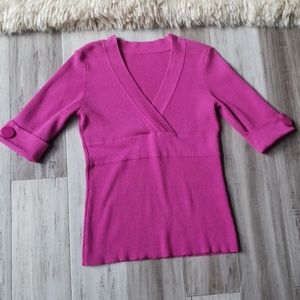 Mason Thomas V Neck 3/4 Ribbed Top w/ Buttons